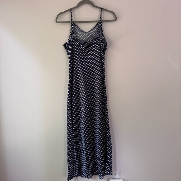 Gorgeous Ann Taylor LOFT satin midi dress in a navy and white dotted print - Picture 5 of 9